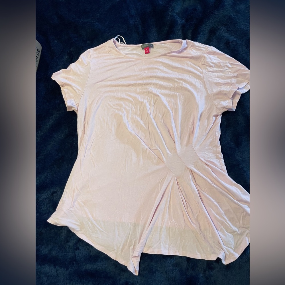 NWOT* Vince Camuto Side Pleat Mixed Media Blouse Light Pink (bin B)
